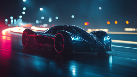 Futuristic car on the road at night. 3d rendering
