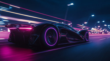 Futuristic car on the road at night. 3d rendering