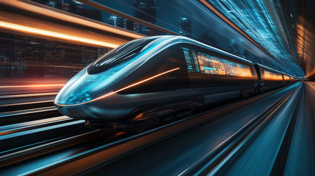 High speed train in motion blur. Concept of speed and motion.
