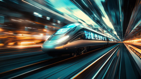 High speed train in motion blur. Concept of speed and motion.