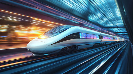 High speed train in motion blur with high speed motion blur background.