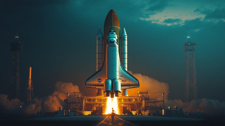 Rocket launch into space. 3D Rendering, 3D illustration.