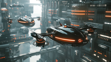 Futuristic hi-tech drone flying in space. 3d renderingの写真素材