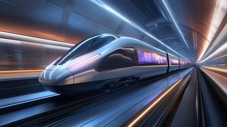 High speed train in tunnel with motion blur background. 3d rendering