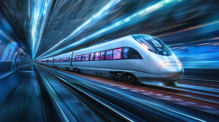 High speed train in motion blur with high speed motion blur background.の写真素材