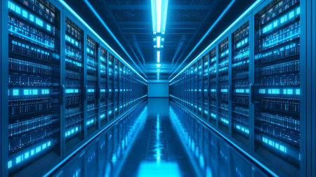server room data center corridor 3d illustration rendering background new quality universal colorful...