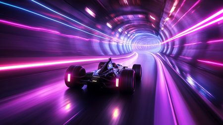 3d rendering of a racing car on the road with motion blurの写真素材