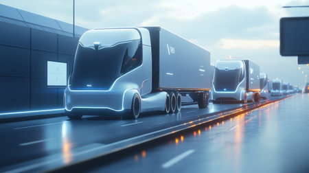 Truck on the road with motion blur background. 3d renderingの写真素材