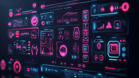 Futuristic user interface. 3d rendering toned image double exposure