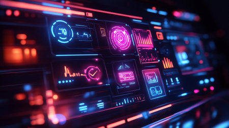 3d rendering of futuristic user interface with HUD elements. Technology concept