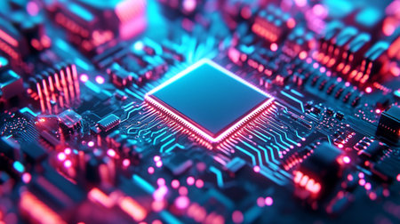 Circuit board. Electronic computer hardware technology. Motherboard digital chip. 3D rendering