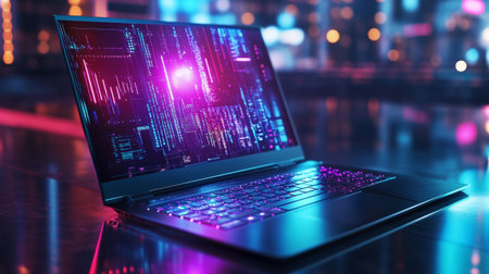 Laptop with glowing forex graph on the screen. 3d rendering