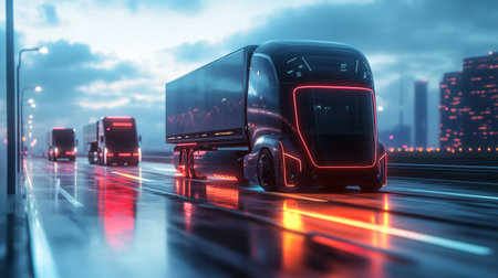 Truck on the road with motion blur. 3d rendering.の写真素材