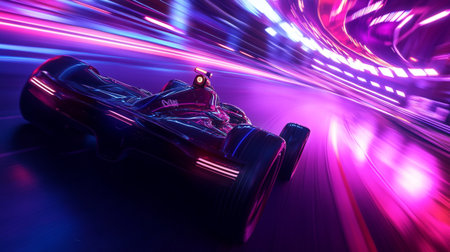 race car on the road at night with motion blur abstract background.の写真素材