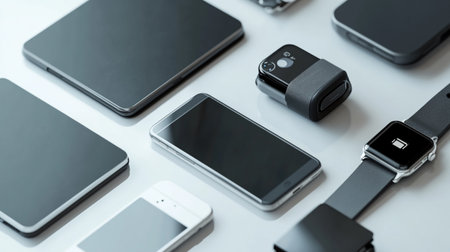 Smart watch and smart phone on white background, close-up.の写真素材