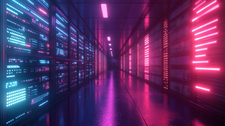 Futuristic corridor in the data center. 3D rendering.