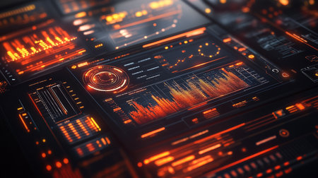 Futuristic interface with HUD elements. 3d rendering toned image