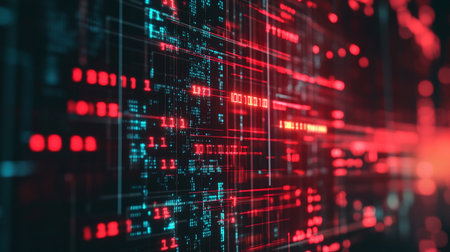 Abstract red binary code background. Cryptocurrency and finance concept. 3D Rendering