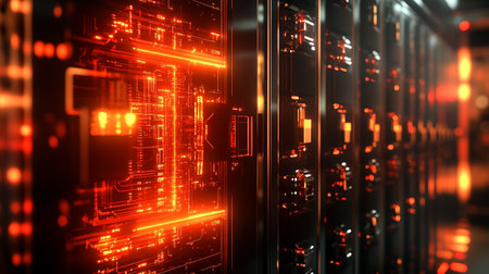 3d rendering of server room data center with servers in technology concept