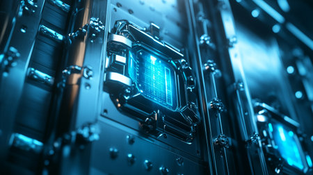 Close up of modern server room with circuit board. 3d rendering