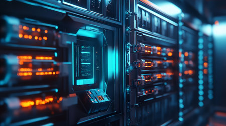 Server room data center. Internet and technology concept. 3D Rendering
