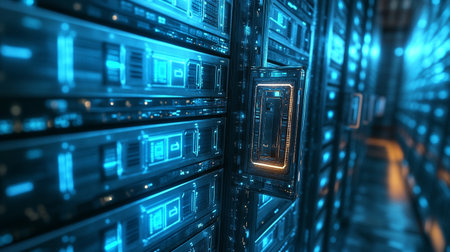 3d rendering server room data center with storage servers. 3d render