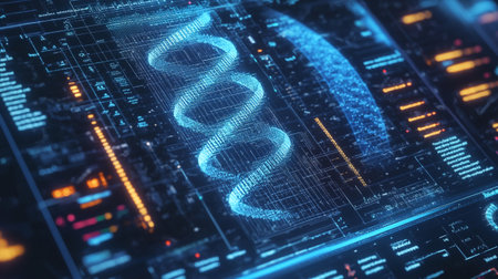 Digital DNA structure on computer screen. Medicine and science concept. 3D Rendering