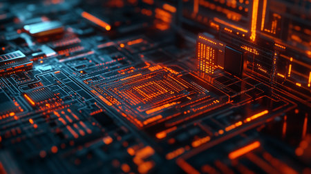 Circuit board. Electronic computer hardware technology. 3d rendering abctract background