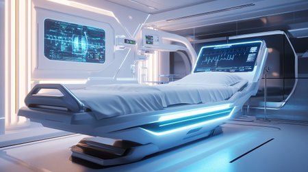 3d rendering x-ray machine in modern hospital room with medical equipment