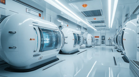 Interior of a modern scientific laboratory. 3d rendering toned image