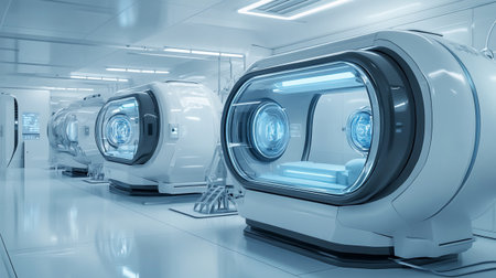 3d rendering. Futuristic interior of a spaceship or laboratory.