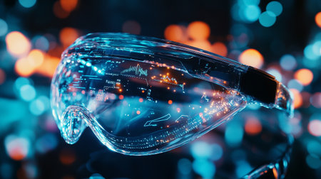Virtual reality glasses on bokeh background. 3d illustration.