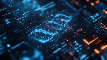 3D rendering DNA helix on blue background. Science and technology concept.