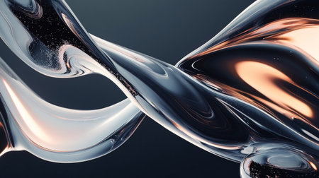 3d render, abstract background, liquid waves, art design, shiny chrome