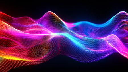 3d render, abstract digital background with glowing particles, lines and waves