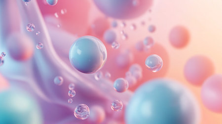 3d render of abstract background with blue and pink spheres in water