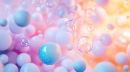 Abstract background with multicolored spheres. 3d render. Bokeh effect.