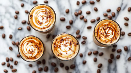 Coffee Latte in Glasses and Coffee Beansle Background.