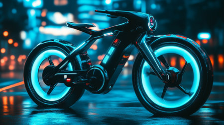 Cyclist in the night city. 3D Rendering.の写真素材