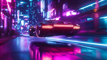Futuristic car in the city at night. 3d rendering