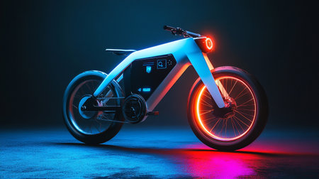 3d rendering of a bicycle in neon light on a dark background