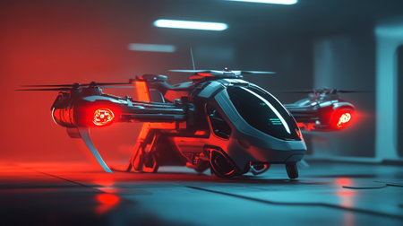 Drone with digital camera. 3d rendering. Computer digital drawing.