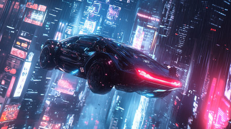 3D rendering of a futuristic car on the background of the night cityの写真素材
