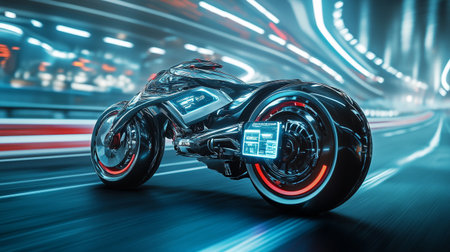 3d rendering of a super bike on the road with motion blur backgroundの写真素材