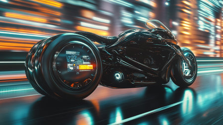 Futuristic car on the road with motion blur. 3d rendering