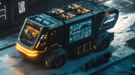 Electric vehicle on the parking lot in the city. 3d renderingの写真素材