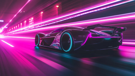 Futuristic sports car on the road with motion blur background.の写真素材