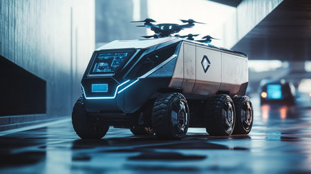 3d rendering of a drone carrying a cargo containerの写真素材