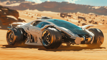 3D rendering of a space ship in the middle of the desert