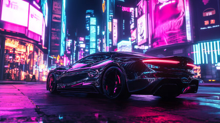 Lamborghini Huracan in Times Square at night.の写真素材